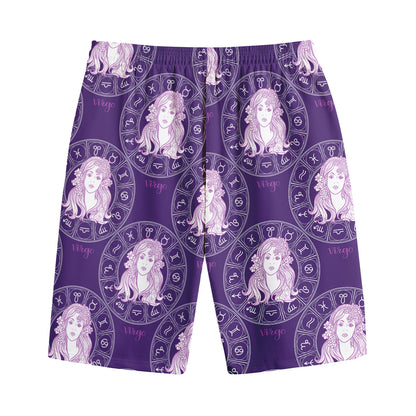 Purple Virgo Zodiac Pattern Print Cotton Shorts
