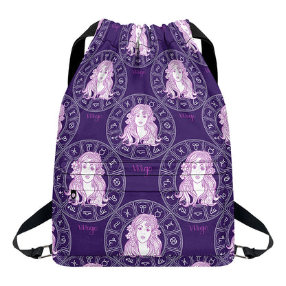 Purple Virgo Zodiac Pattern Print Drawstring Backpack