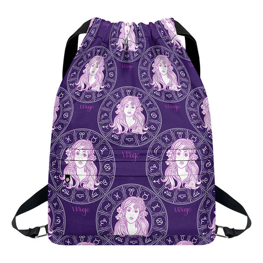 Purple Virgo Zodiac Pattern Print Drawstring Backpack