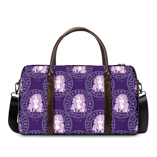 Purple Virgo Zodiac Pattern Print Duffle Bag