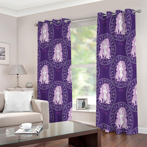 Purple Virgo Zodiac Pattern Print Extra Wide Grommet Curtains