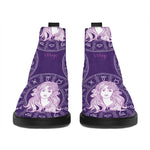 Purple Virgo Zodiac Pattern Print Flat Ankle Boots