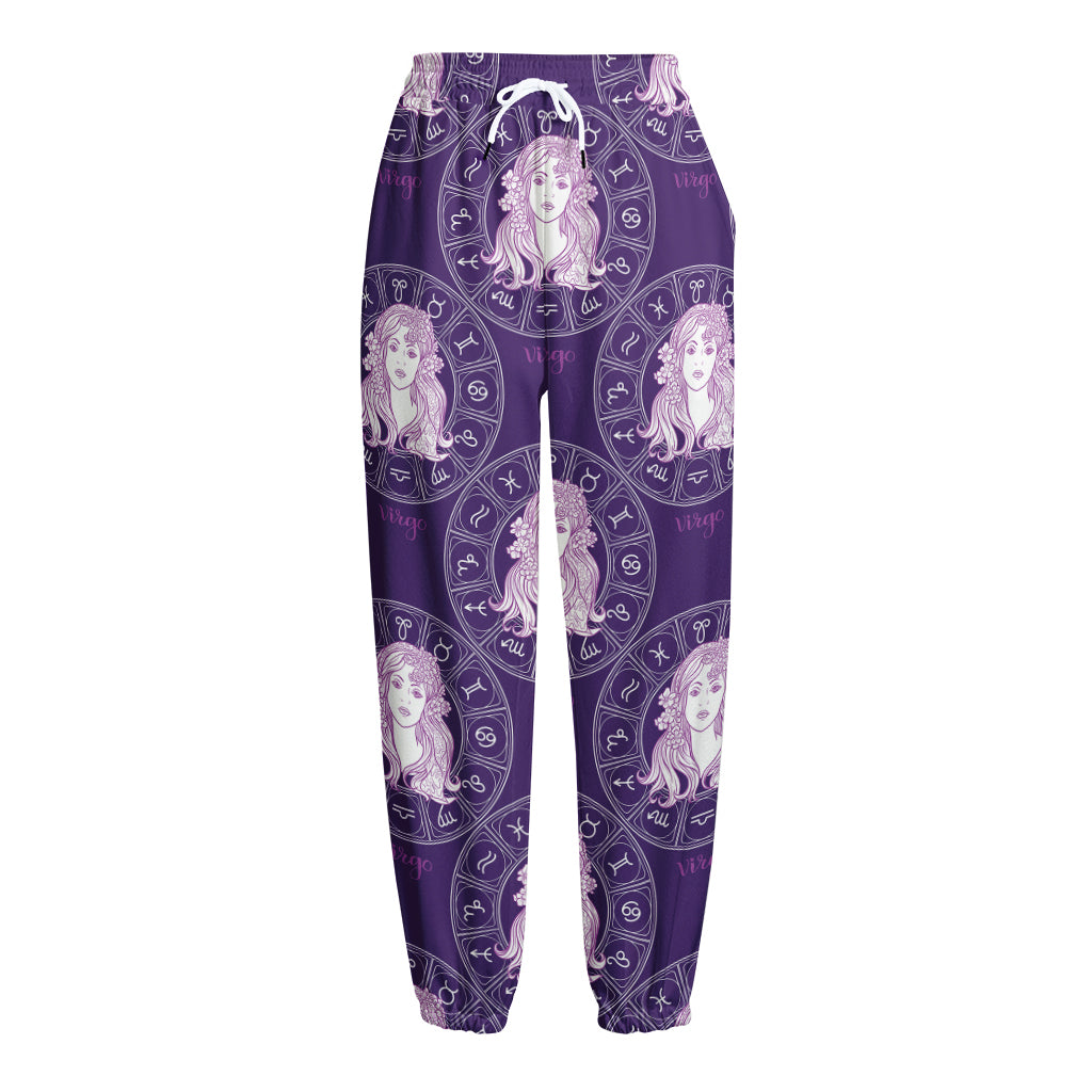 Purple Virgo Zodiac Pattern Print Fleece Lined Knit Pants