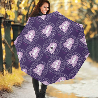 Purple Virgo Zodiac Pattern Print Foldable Umbrella