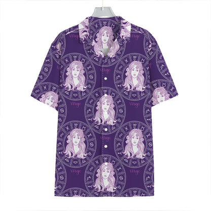 Purple Virgo Zodiac Pattern Print Hawaiian Shirt
