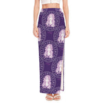 Purple Virgo Zodiac Pattern Print High Slit Maxi Skirt