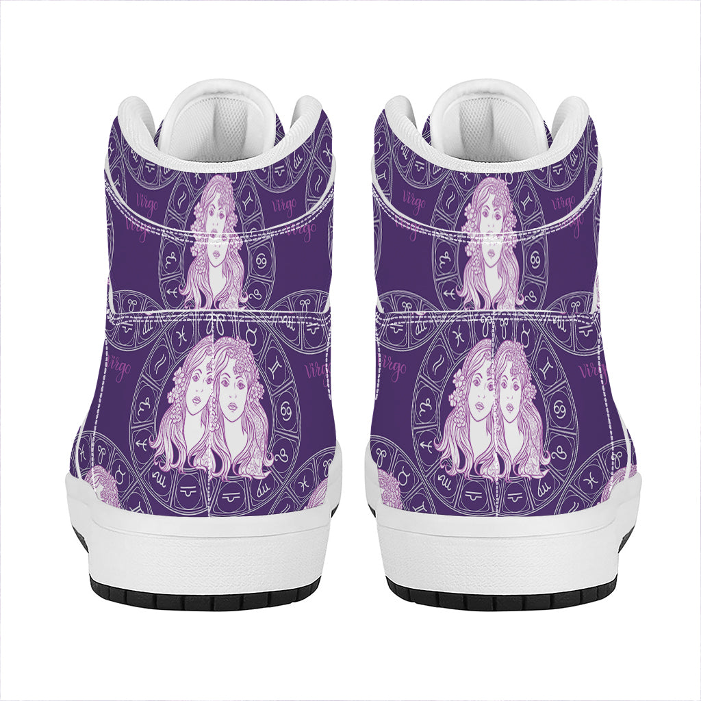Purple Virgo Zodiac Pattern Print High Top Leather Sneakers