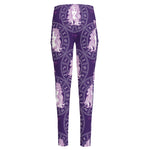 Purple Virgo Zodiac Pattern Print High-Waisted Pocket Leggings
