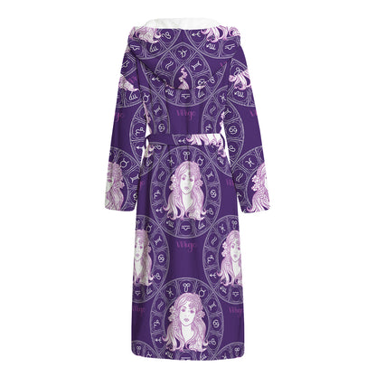 Purple Virgo Zodiac Pattern Print Hooded Bathrobe