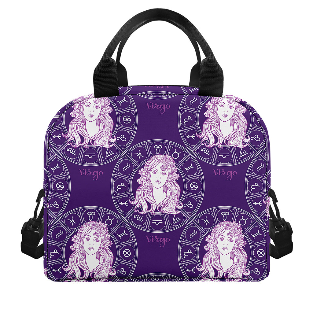 Purple Virgo Zodiac Pattern Print Insulated Lunch Bag