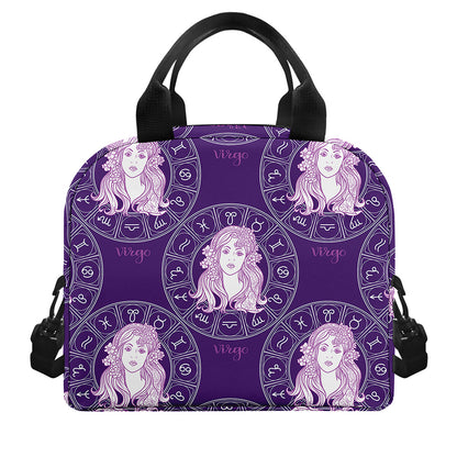 Purple Virgo Zodiac Pattern Print Insulated Lunch Bag