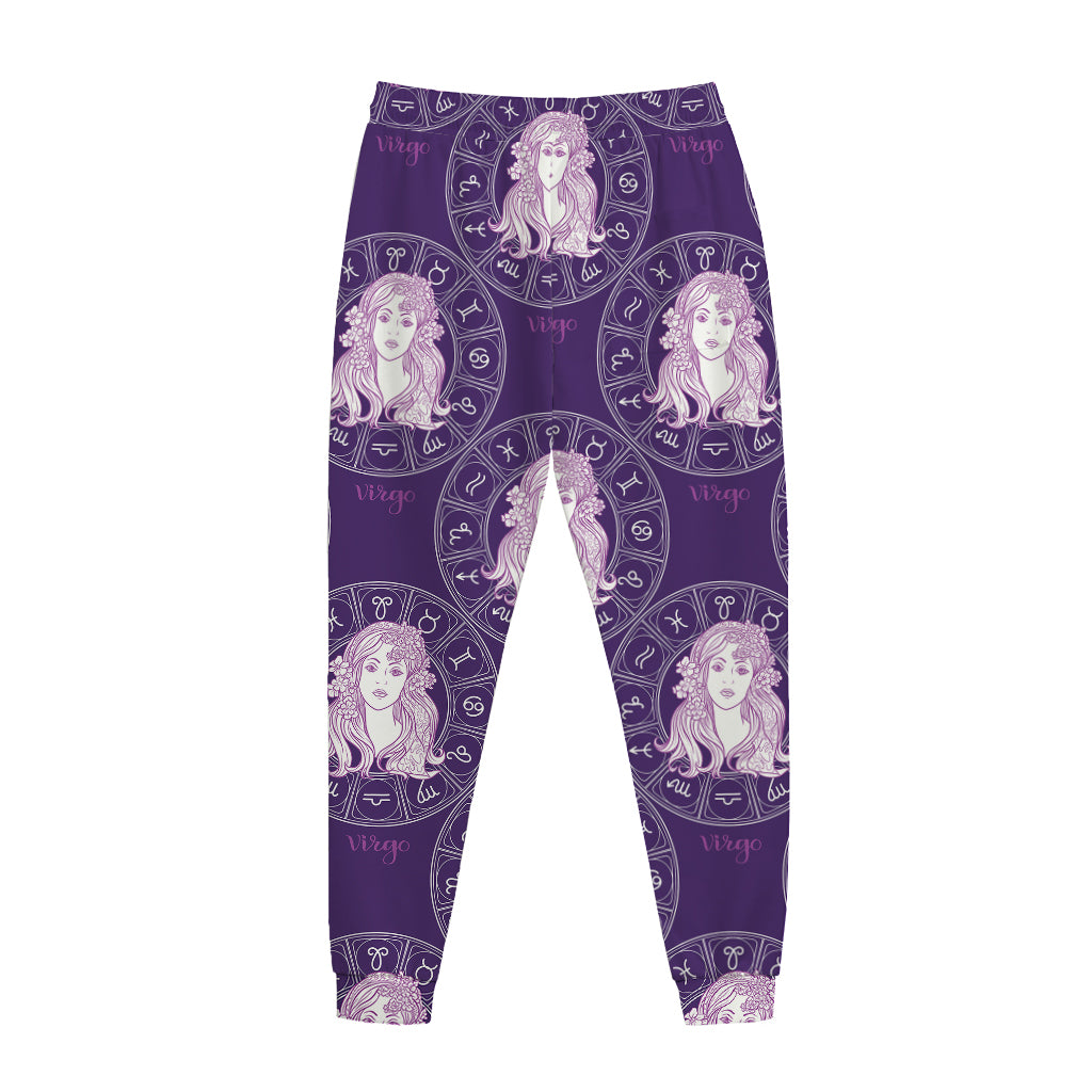 Purple Virgo Zodiac Pattern Print Jogger Pants
