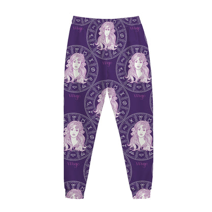 Purple Virgo Zodiac Pattern Print Jogger Pants