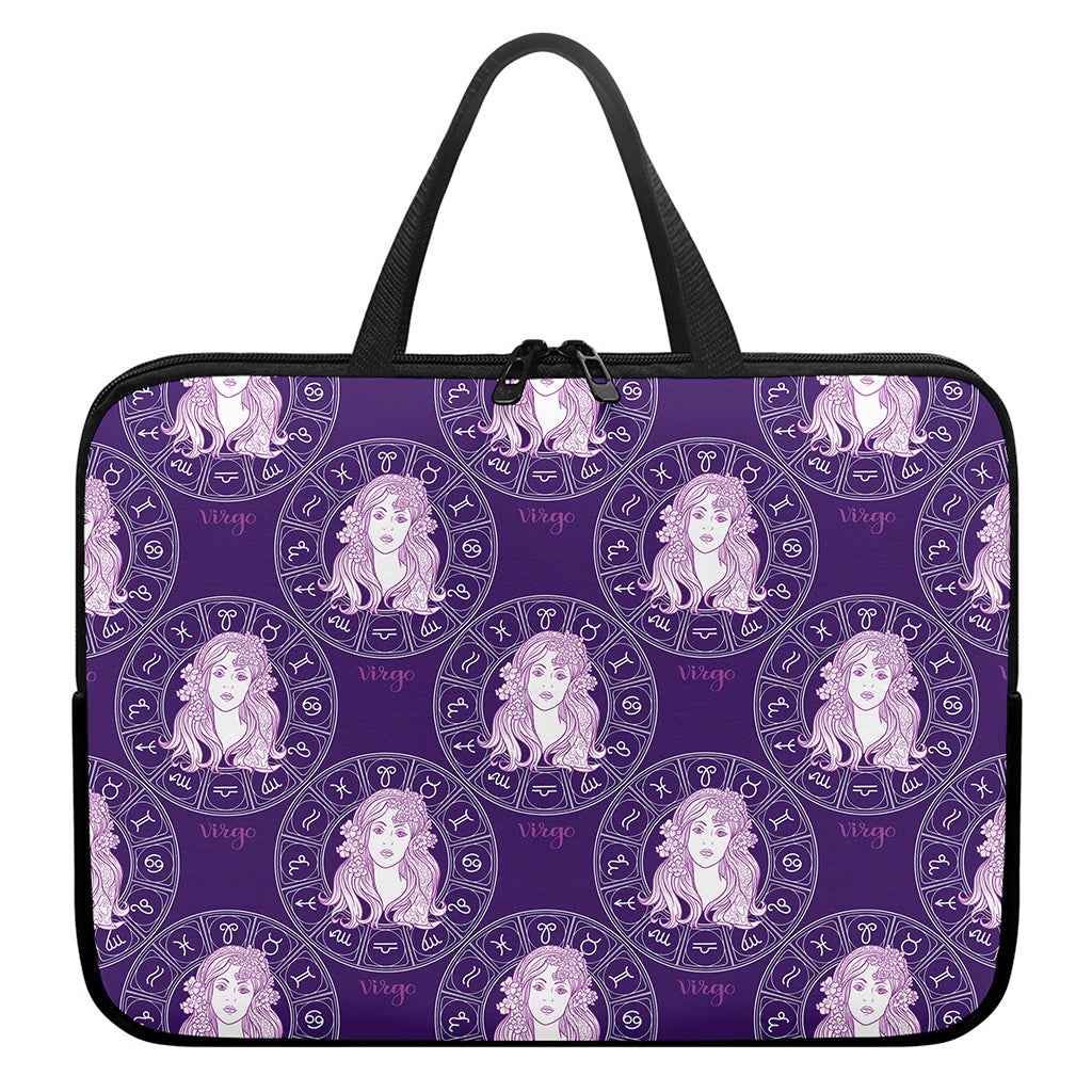 Purple Virgo Zodiac Pattern Print Laptop Sleeve With Handle