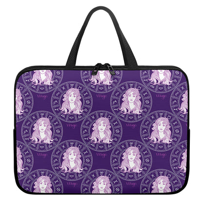 Purple Virgo Zodiac Pattern Print Laptop Sleeve With Handle
