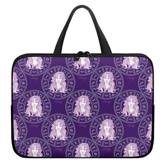 Purple Virgo Zodiac Pattern Print Laptop Sleeve With Handle