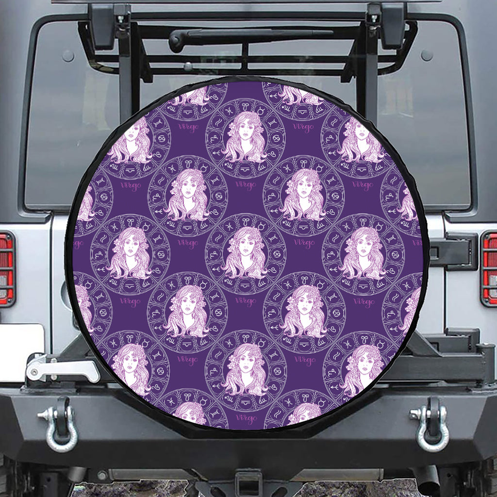 Purple Virgo Zodiac Pattern Print Leather Spare Tire Cover