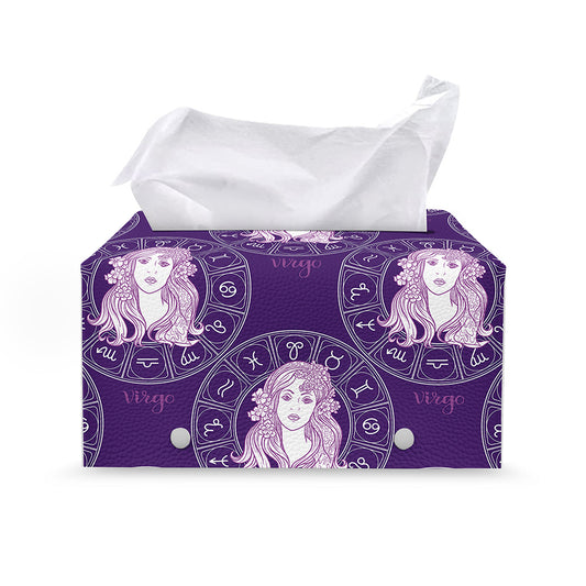 Purple Virgo Zodiac Pattern Print Leather Tissue Box Cover