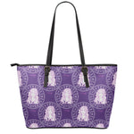 Purple Virgo Zodiac Pattern Print Leather Tote Bag