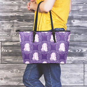 Purple Virgo Zodiac Pattern Print Leather Tote Bag