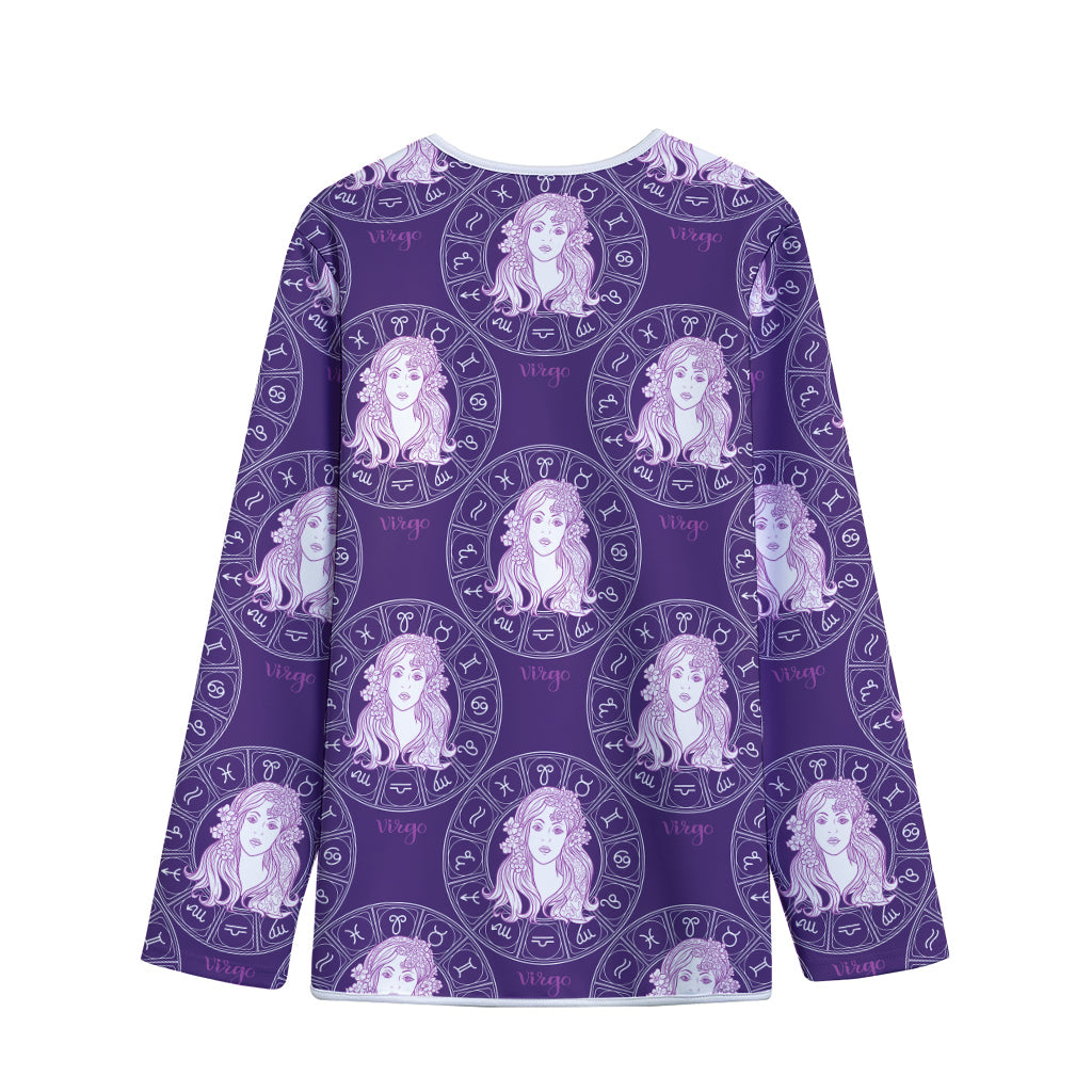 Purple Virgo Zodiac Pattern Print Long Sleeve Short Coat