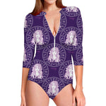 Purple Virgo Zodiac Pattern Print Long Sleeve Swimsuit