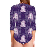 Purple Virgo Zodiac Pattern Print Long Sleeve Swimsuit