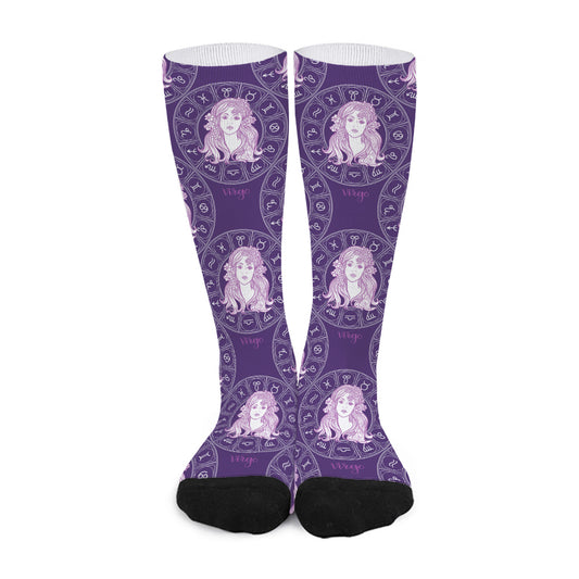Purple Virgo Zodiac Pattern Print Long Socks