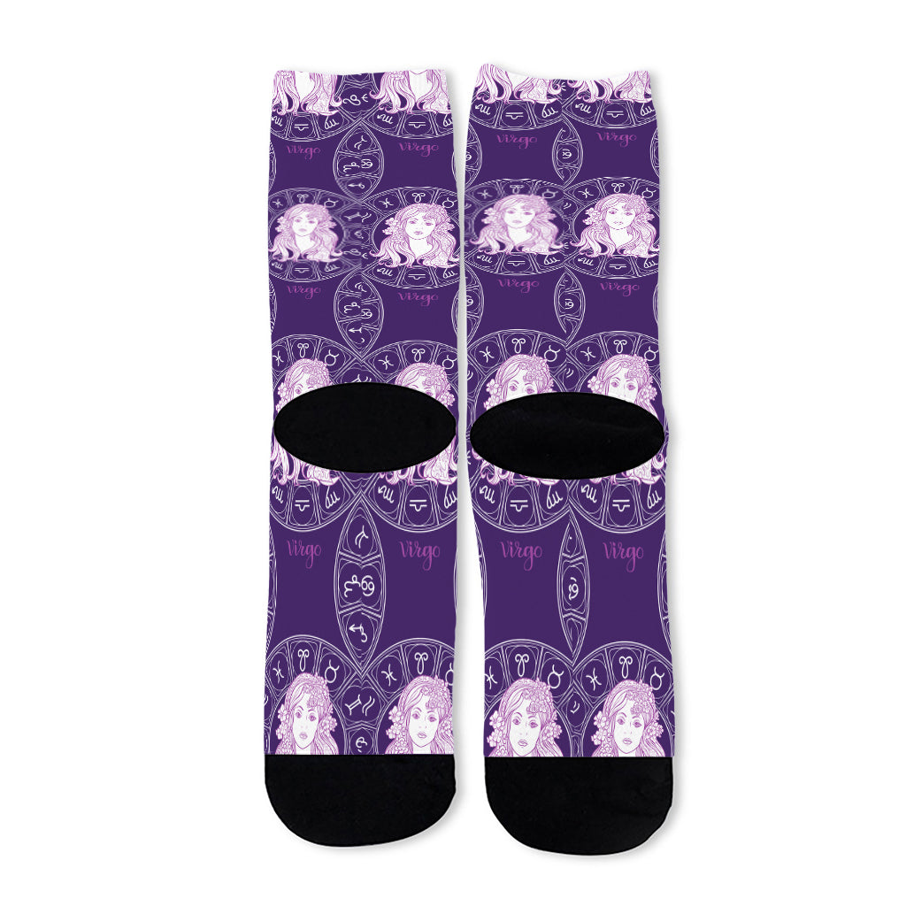 Purple Virgo Zodiac Pattern Print Long Socks