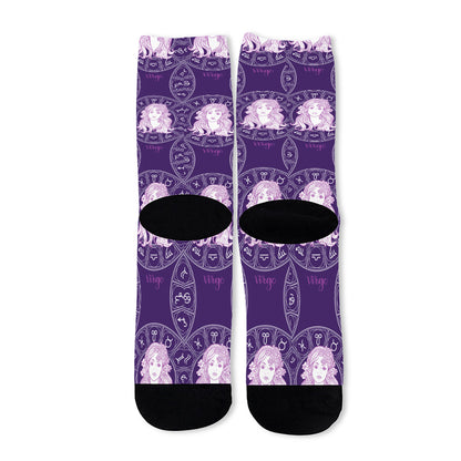 Purple Virgo Zodiac Pattern Print Long Socks