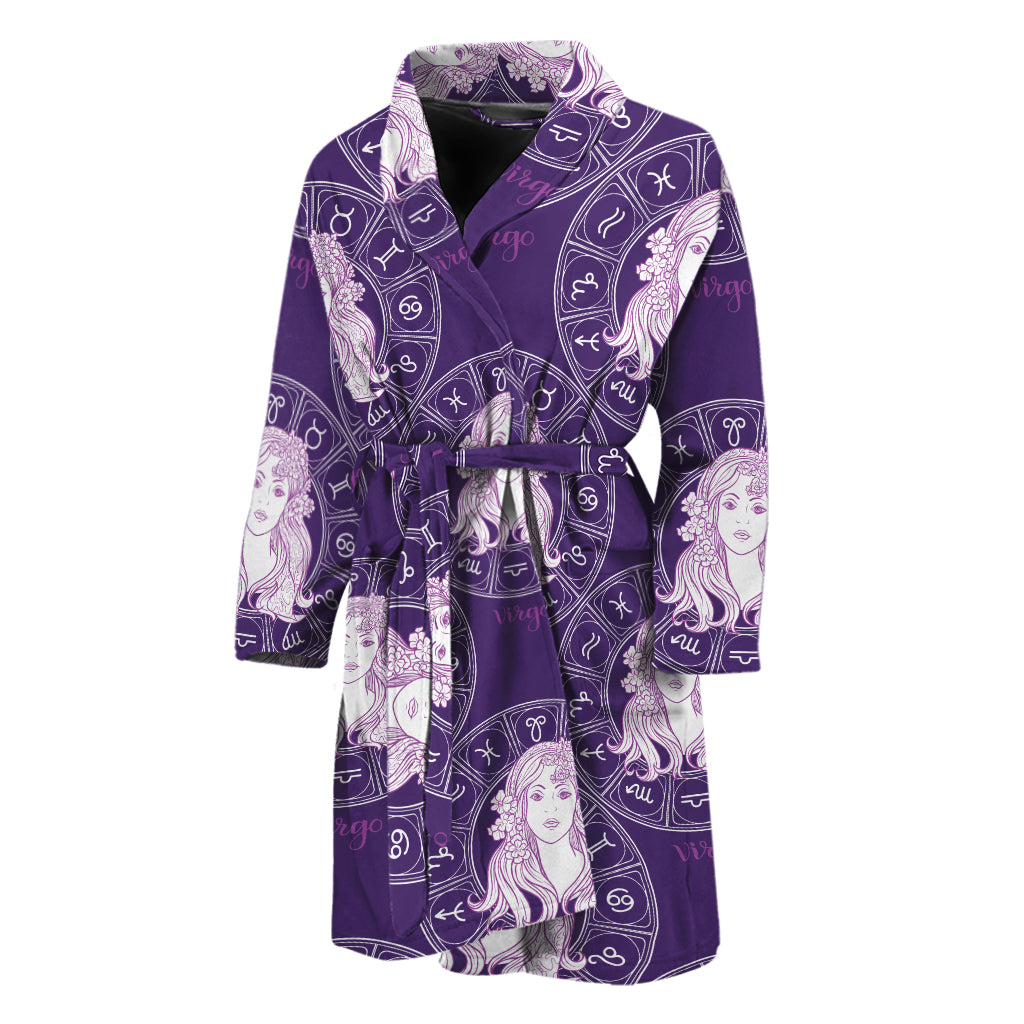 Purple Virgo Zodiac Pattern Print Men's Bathrobe