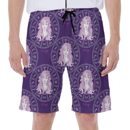Purple Virgo Zodiac Pattern Print Men's Beach Shorts