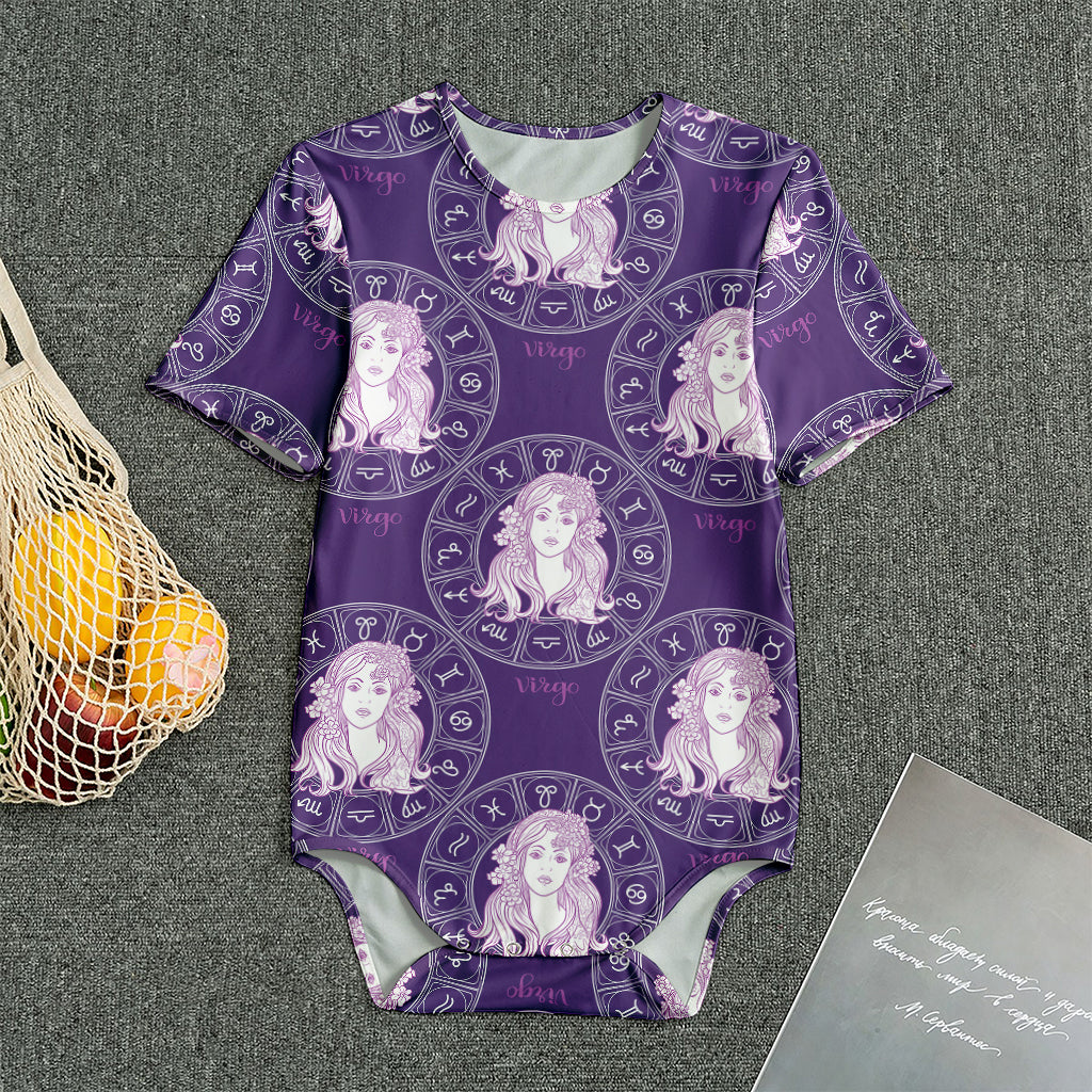 Purple Virgo Zodiac Pattern Print Men's Bodysuit
