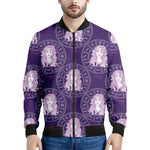 Purple Virgo Zodiac Pattern Print Men's Bomber Jacket