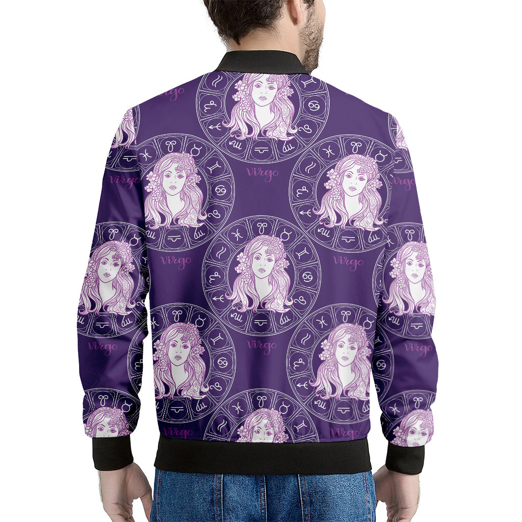 Purple Virgo Zodiac Pattern Print Men's Bomber Jacket