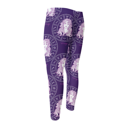 Purple Virgo Zodiac Pattern Print Men's Compression Pants