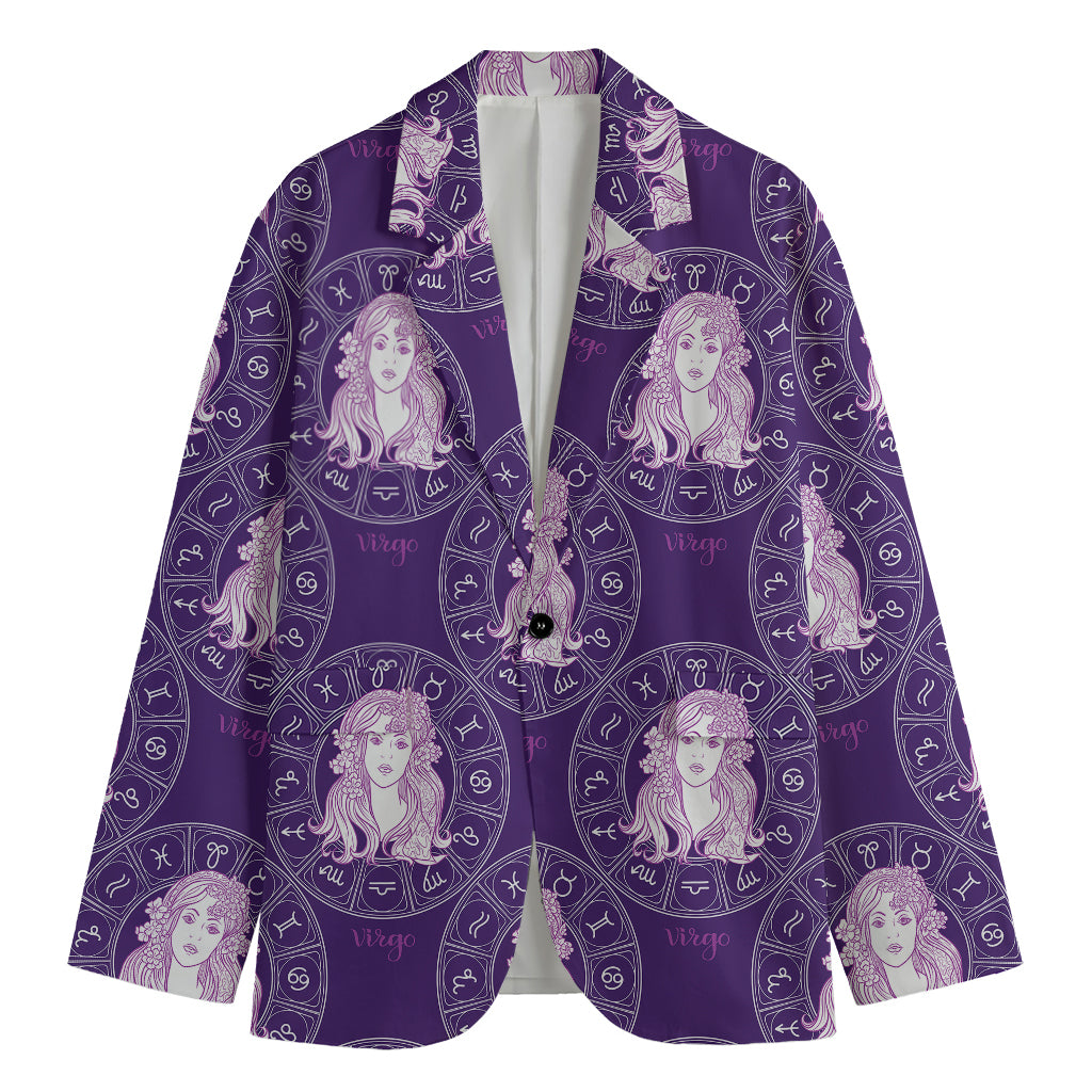 Purple Virgo Zodiac Pattern Print Men's Cotton Blazer