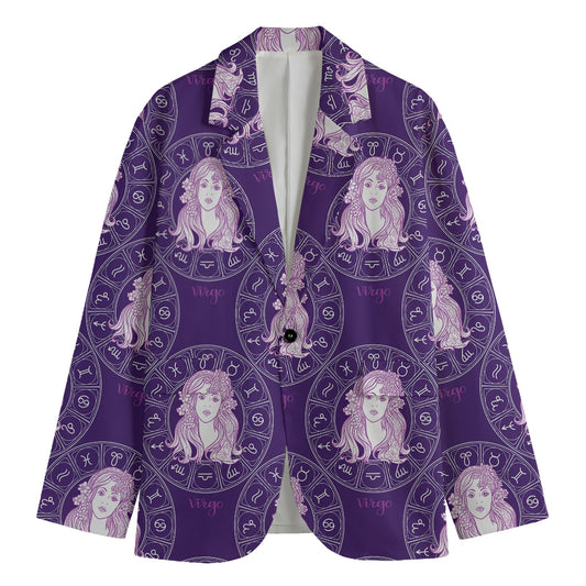 Purple Virgo Zodiac Pattern Print Men's Cotton Blazer