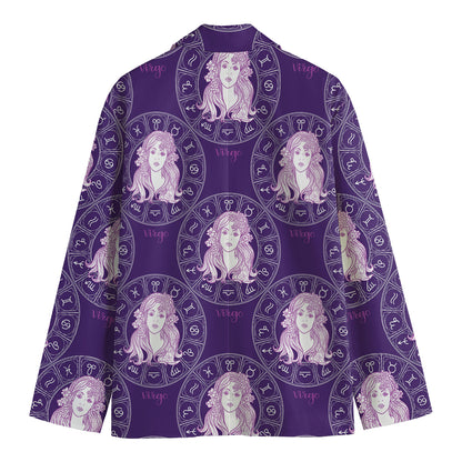 Purple Virgo Zodiac Pattern Print Men's Cotton Blazer
