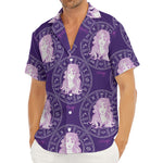 Purple Virgo Zodiac Pattern Print Men's Deep V-Neck Shirt