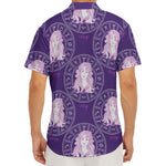 Purple Virgo Zodiac Pattern Print Men's Deep V-Neck Shirt