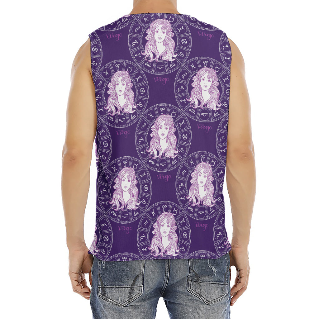 Purple Virgo Zodiac Pattern Print Men's Fitness Tank Top