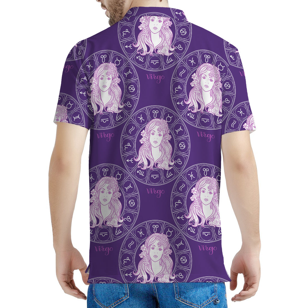 Purple Virgo Zodiac Pattern Print Men's Polo Shirt