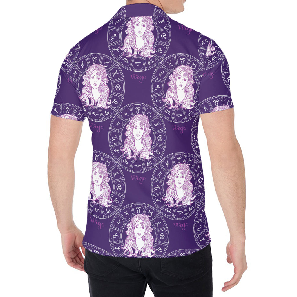 Purple Virgo Zodiac Pattern Print Men's Shirt