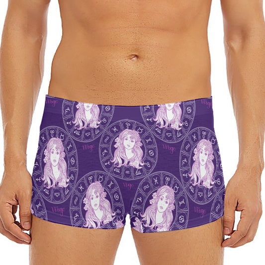 Purple Virgo Zodiac Pattern Print Men's Short Boxer Briefs