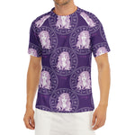 Purple Virgo Zodiac Pattern Print Men's Short Sleeve Rash Guard