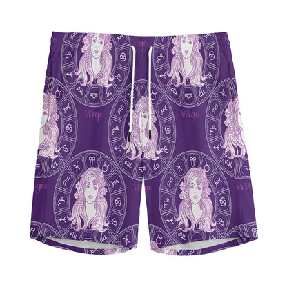 Purple Virgo Zodiac Pattern Print Men's Sports Shorts