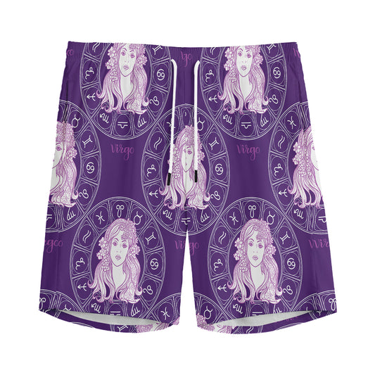 Purple Virgo Zodiac Pattern Print Men's Sports Shorts