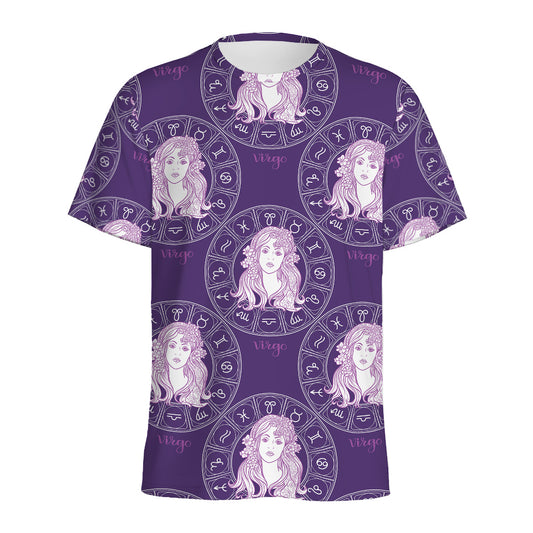 Purple Virgo Zodiac Pattern Print Men's Sports T-Shirt