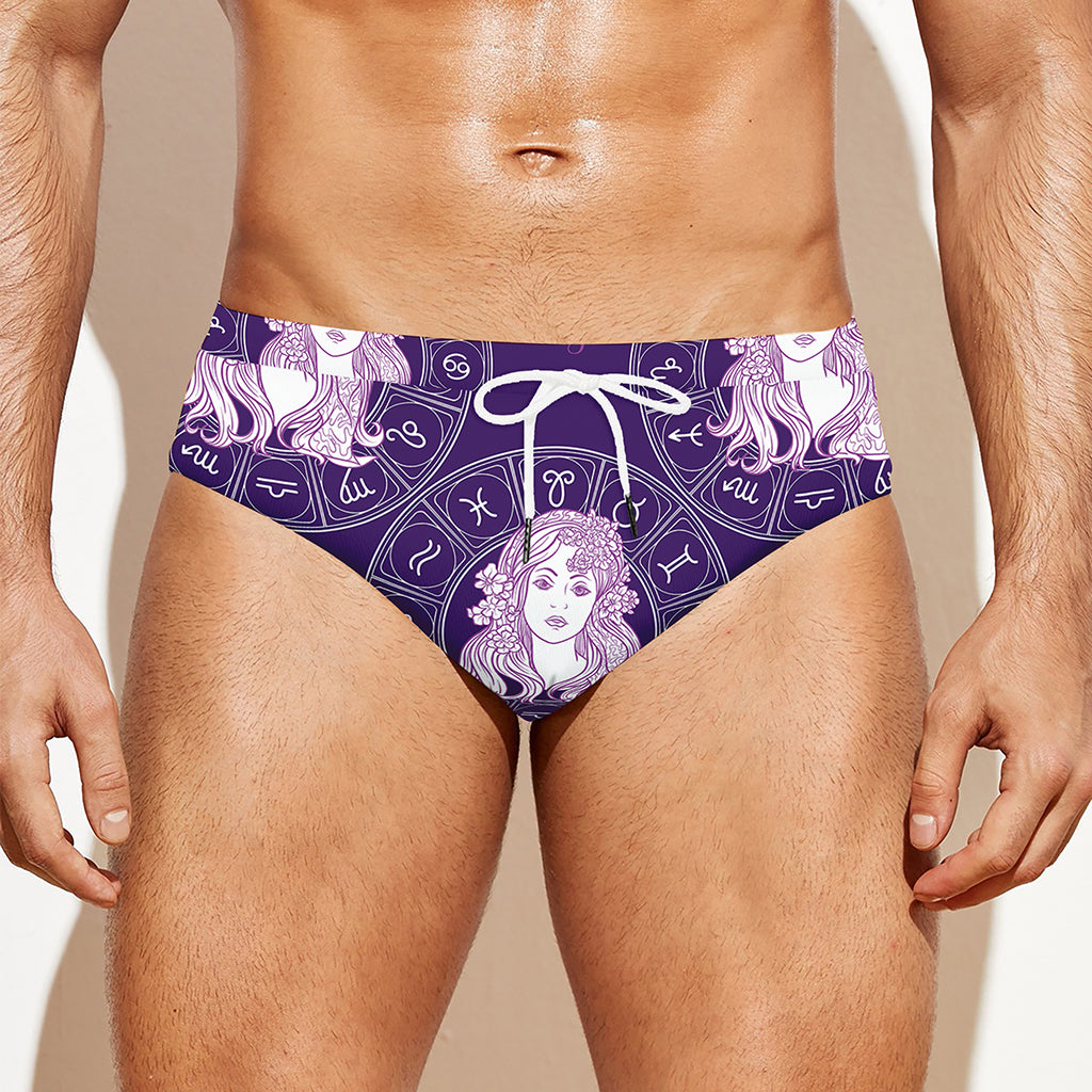 Purple Virgo Zodiac Pattern Print Men's Swim Briefs